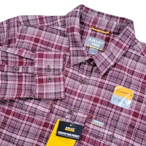 Ariat Rebar Flannel Work Shirt Women 2X Red Plaid DuraStretch Long Sleeve Button